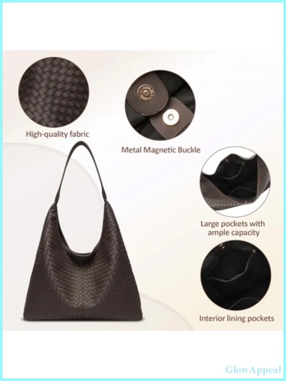 Woven Vegan Leather Hobo Tote Bag for Women - Large Slouchy Handbag